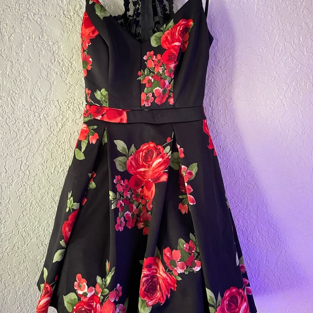 Floral Black and Red Dress